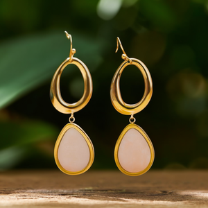 Boucles d'oreilles pendantes tendance en acier inoxydable 316L plaqué or PVD, design ovale et goutte d'eau durable et résistant - Product Image 3