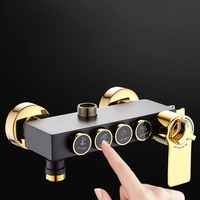 Système de Douche de Salle de Bain OEM 2025 en Soldes Chaudes, Mélangeur Mural Noir et Or, Robinet Pluie Chaud et Froid avec Température