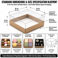Boîtes en papier personnalisées avec couvercle transparent, base carrée en kraft, emballages cadeaux en plastique transparent pour bonbons et bijoux
