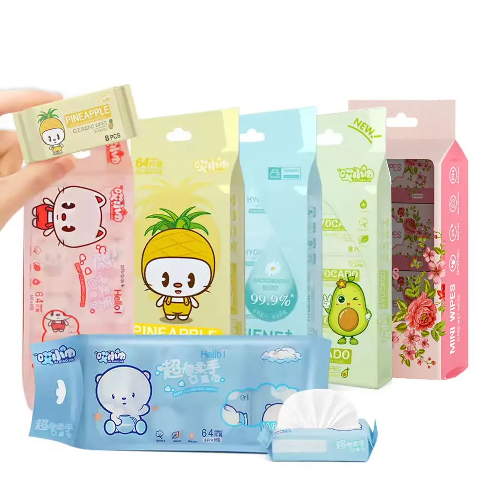 64ct Small Mini Baby Wet Wipes 99.9% Pure Water Cleaning Tissue for Sensitive Skin Pack Type Customizable Wholesale