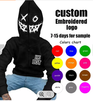 Sweat à capuche zippé intégral pour homme, noir, de haute qualité, lourd, broderie, veste à capuche, 100% coton, nouveau sweat à capuche zippé intégral