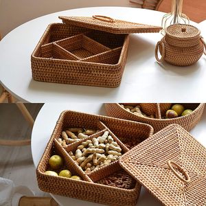 Boîte de rangement en rotin rustique écologique avec couvercle et poignée pour boîte cadeau, porte-fruits - Product Image 6