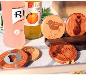 Oneway <strong>Custom</strong> <strong>Fridge</strong> <strong>Magnet</strong> Round Wooden Bottle Opener - Product Image 4