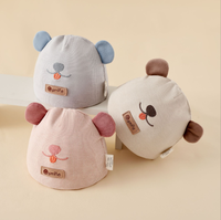 Bonnet en coton de classe A pour nouveau-né, doux, double couche, avec oreilles 3D et patch souriant pour garçons et filles de 0 à 3 mois