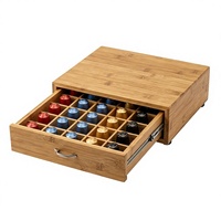 Soporte para Cafetera 2 en 1 de Bambú y Cajón para Cápsulas, Almacenamiento para 36 Cápsulas de Nespresso, Estación de Café para el Hogar