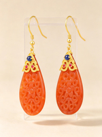 Vente en gros de boucles d'oreilles pendantes ovales en argent sterling 925 plaqué or avec pierre de jade rouge, bijoux élégants pour femmes