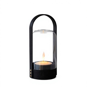 Modern Black Metal Glass <b>Lantern</b> With Candle Holder Portable Home Decoration <b>Hurricane</b> Candle Holder On Sale - Product Image 1