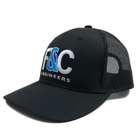Topi bisbol jala hitam 6 Panel musim panas penjualan terlaris OEM topi Trucker 112 richardson sesuai pesanan dengan Snapback bordir yang dapat diatur