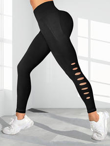 Pantalones de Yoga sin costuras de cintura alta para mujer, mallas de Fitness para levantamiento de glúteos de melocotón, pantalones deportivos sólidos de diseño hueco para uso en el gimnasio - Product Image 4
