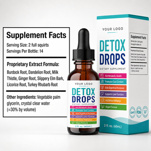 Vente en gros certifiée GMPC ISO : Complément liquide végétalien pour la purification corporelle, le soutien digestif et le bien-être général – Gouttes détoxifiantes à base de plantes - Product Image 1