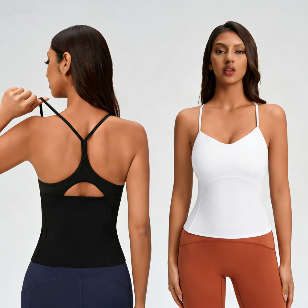 Women's V Neck Yoga Tank Top, Y Back Hollow Out Sports Bra with Removable Pads, 3D Tailored Workout Cami for Women Fitness Wear