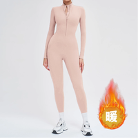 Combinaison de yoga thermique pour femme, doublée polaire, à demi-zip, manches longues, effet ventre plat et fessier froncé, pour entraînement, avec logo personnalisé OEM ODM