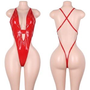 Ropa de Baile Exótica, Bodysuits de Cuero Sintético, Lencería Sexy con Tanga, Ropa de <span class=keywords><strong>Club</strong></span>, Trajes de Actuación, Mono Brillante para <span class=keywords><strong>Striptease</strong></span> - Product Image 1
