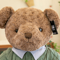 En gros, Ours en peluche bouclé mignon et habillé, avec pull tricoté et col chemise, animal en peluche doux, ours bloc de construction pour anniversaire