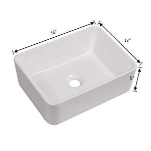 Lavabo rectangulaire en céramique blanche moderne DB, 16x12 pouces, à poser sur le comptoir, pour usage hôtelier - Product Image 5