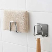 Support mural auto-adhésif en acier inoxydable pour éponges de cuisine, égouttoir, crochets de rangement, accessoires d'organisation pour cuisine