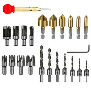 Kit d'outils en acier rapide 23 pièces pour le travail du bois, comprenant un foret fraisé à trois pointes et un foret pour bouchons de bois, ensemble transfrontalier - Product Image 4
