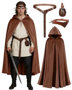 Mantello con Cappuccio Rinascimentale, <span class=keywords><strong>Accessori</strong></span> per Costume Medievale per Uomini e Donne, Mantello per Costume di Halloween, Cintura, Borsa, Bracciali - Product Image 1