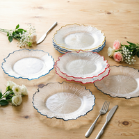 Assiettes de présentation rondes rouges en plastique sans BPA de qualité alimentaire, gaufrées, avec logo personnalisé, pour serviettes, fourchettes, couteaux, cuillères et plats, couleur argent