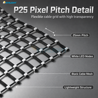 Écran LED flexible en maille P25 personnalisé 2x4m, IP68, transparent pour extérieur, façade média, CRI 90 élevé, contrôle DMX512 pour la construction de scènes