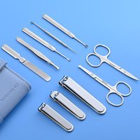 Ensemble de manucure et pédicure en acier inoxydable 10 en 1, outils de soin des ongles, coupe-ongles portables, boîte de rangement pliable en PU