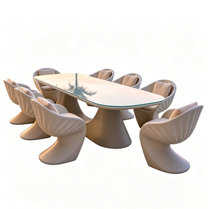 Table à manger ovale moderne, table de salle à manger sur piétement, plateau brillant, taille personnalisée pour villa, restaurant, salle à manger extérieure - Product Image 6