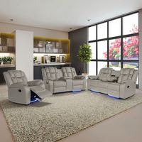 Set Sofa Kulit Sintetis Mewah dengan Kursi Recliner Elektrik, Speaker Bluetooth Modern, Adaptor Soket, Lampu LED Biru untuk Rumah Pintar