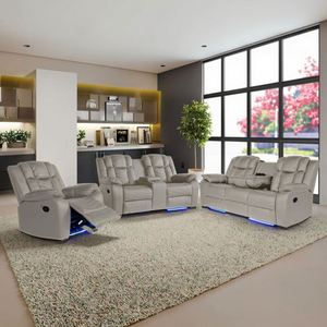 Luxury Electric Recliner Modern <b>Bluetooth</b> Speaker Socket <b>Adapter</b> Blue LED Light Synthetic Leather Sofa Set for Smart Home - Product Image 3