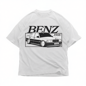 T-shirt con grafica Benz 190E Classic Car, t-shirt oversize Euro Drift Art per uomo e donna - Product Image 2