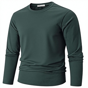 T-shirt pour homme, coupe ajustée, vert foncé, manches longues, tricot décontracté, col rond, couleur unie, longueur normale, tee-shirt tendance - Product Image 5