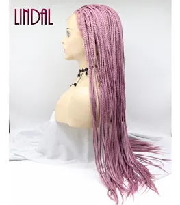 Lindal Synthetisch Haar Half Pruik Quick Weave Freetress Gelijke Premium Gevlochten Pruik Paars Roze Kant Front Micro Gevlochten Pruiken