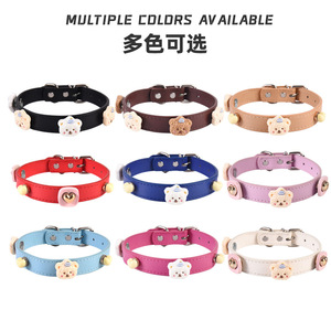 Cute Cartoon Teddy Bear PU Leather Pet Collar Adjustable Size Small Medium <b>Dog</b> Cat Accessory - Product Image 1