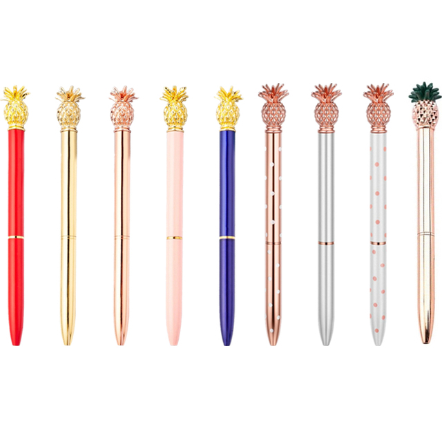 Colorful Pineapple Ballpoint Pen Creative Ananas Decor Rose Gold Smooth Writing Metal Pens for School Home Office Supplies