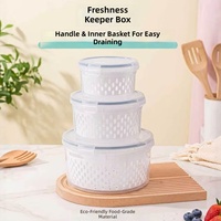 Ensemble de trois récipients de conservation alimentaire modernes et minimalistes à double couche, en PP de qualité alimentaire, hermétiques, avec poignée et système de drainage