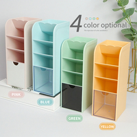 Support de bureau multi-compartiments en plastique PS pour fournitures de bureau, avec tiroir et porte-stylos incliné, vente en gros directe usine