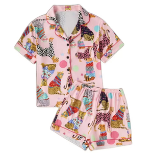 Phụ Nữ Của Leopard In Ngắn Tay Áo <span class=keywords><strong>Pajama</strong></span> Set Đàn Hồi Eo Nhà Máy Trực Tiếp Bán Buôn Thoải Mái Mùa Hè Loungewear Mùa Xuân - Product Image 1