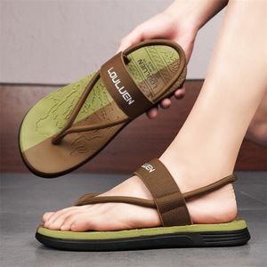 Louluen T-Strap Sandals Men Anti-Slip Rubber Outsole Casual <b>Beach</b> <b>Shoes</b> Open Toe Solid Color Textile Lining - Product Image 1