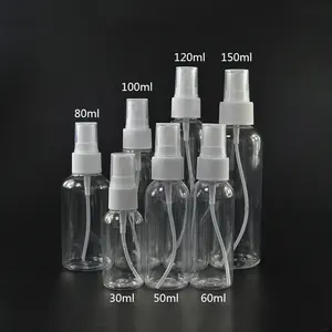 Großhandel 30ml 50ml 60ml 80ml 100ml 120ml 150ml runde klare PET-Kunststoff-Sprüh flaschen mit schwarzem Sprüh deckel