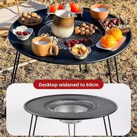 Table de camping portable pour barbecue extérieur, foyer rond en fer à bois pour chauffage et grillades en extérieur, tapis de barbecue pour jardin