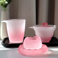 Ensemble de tasses à thé personnalisées en Offre Spéciale Mini gobelet à fleurs uniques avec tasses et soucoupes en verre rose givré Ensemble de 6 pièces pour boire de la verrerie