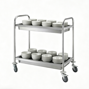 Carrito de Servicio Pequeño de 2 Niveles de Acero Inoxidable con Tubo Redondo de 0.8mm y Ruedas Silenciosas para Cafetería o <span class=keywords><strong>Bistro</strong></span> - Product Image 4