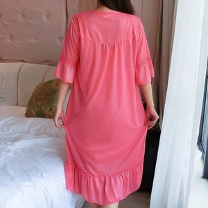 Solid Comfortable Ice-silk Robe Sets Women 2 Two Piece Nightgowns Sexy Lace Women's Summer Bathrobe Sleepwear - Product Image 3