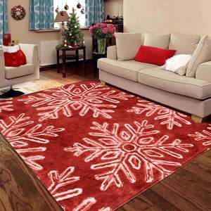 Tapis rouge flocon de neige de noël fait à la main tapis en peluche lavable antidérapant pour entrée salon décor à la maison Rectangle Stock - Product Image 1
