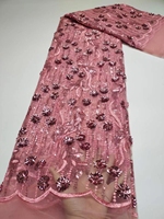 Travail manuel indonésie corée dubai mariée violet sequin luxe brodé dentelle tissu pour la vente en gros