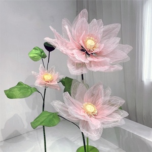 C069 Escenario de boda de lujo Decoración de flores gigantes Nuevo loto artificial Apertura y cierre Flor Rosa Champán - Product Image 1