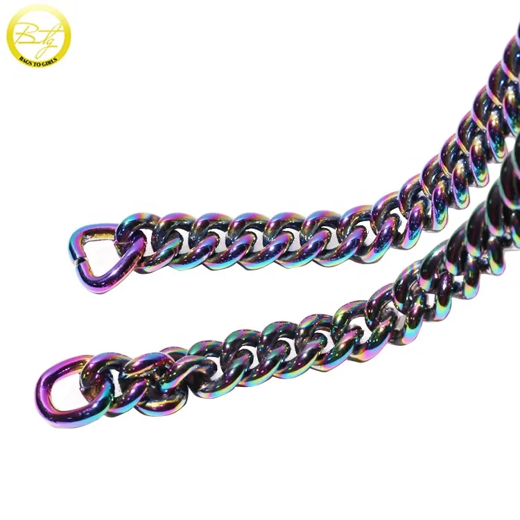 Metal Handbag Chain Wholesale Rainbow Color Chain Accessory Custom Long Purse Wallet Link Metal Chain For Handbag