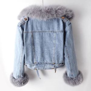 2023 femmes nouveau détachable Faux renard et fourrure de lapin doublure manteau court Parka avec automne hiver Denim veste - Product Image 3