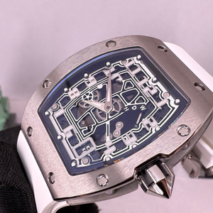 Reloj mecánico automático de lujo estilo 6701 de titanio ultrafino de 7.8 mm con esqueleto, correa de caucho en forma de barril, resistente al agua para hombre. - Product Image 3