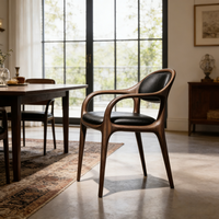 Chaise de salle à manger moderne minimaliste nordique en bois de noyer massif avec dossier en cuir pour la maison, le bar et l'hôtel