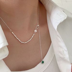 Collier en argent sterling Yinruitai S925 avec pendentif en forme de cœur de bambou, perle et émeraude pour femme, à porter au quotidien - Product Image 3